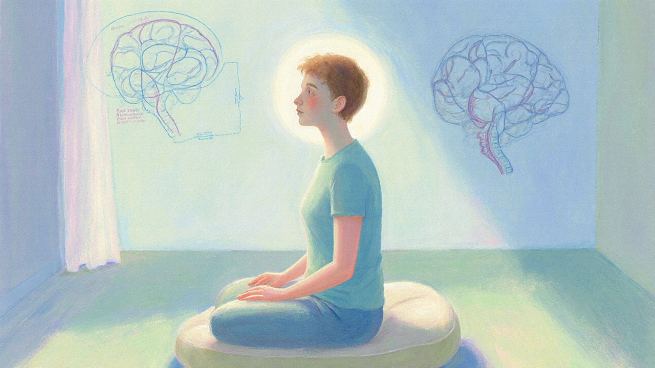 Client seated post‑massage with a glowing aura indicating relaxation.