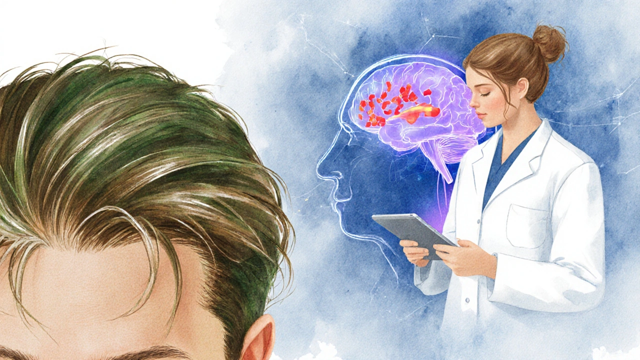 Researcher observing hair growth benefits of scalp massage in a lab setting.