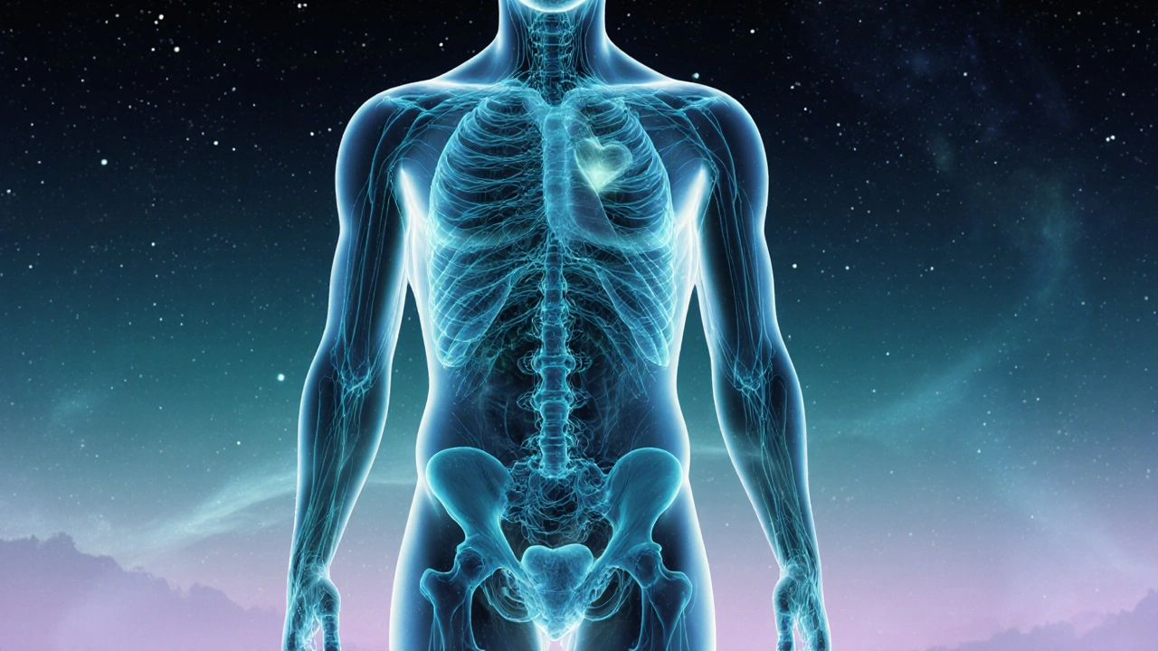 An abstract glowing human form with neural pathways radiating from intimate zones, symbolizing adaptive haptic technology.