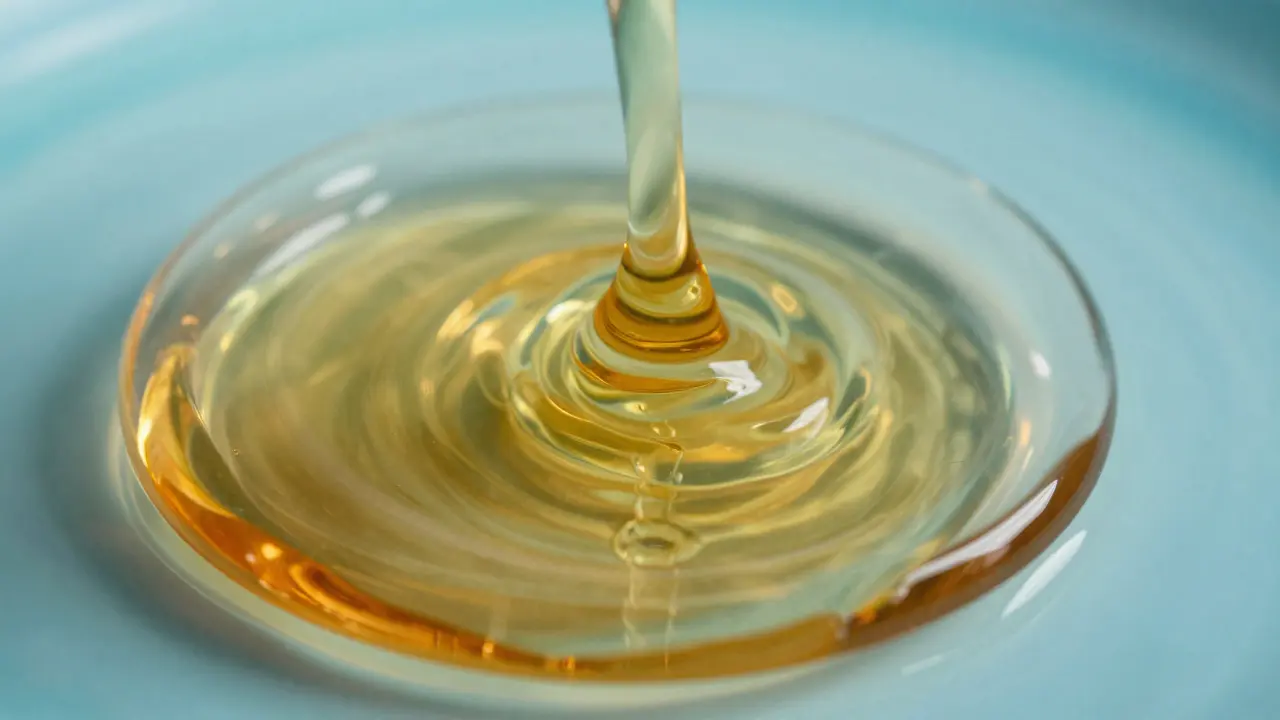 Swirling amber and blue fluids representing improved circulation and fluid flow.