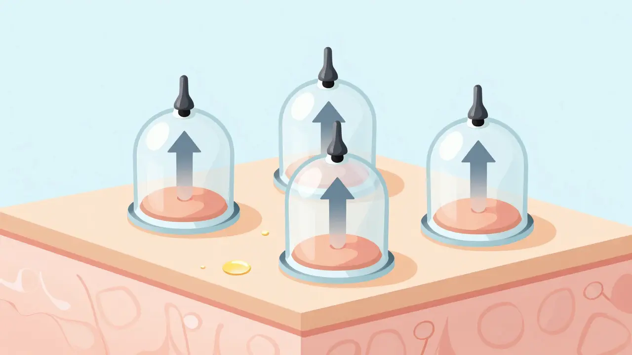Illustration showing suction pulling skin into transparent cups