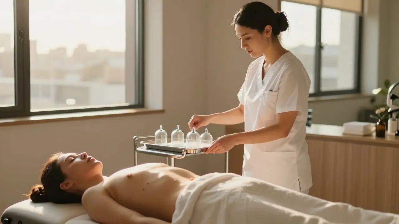 Practitioner preparing sterile cups in a sunny clinic room