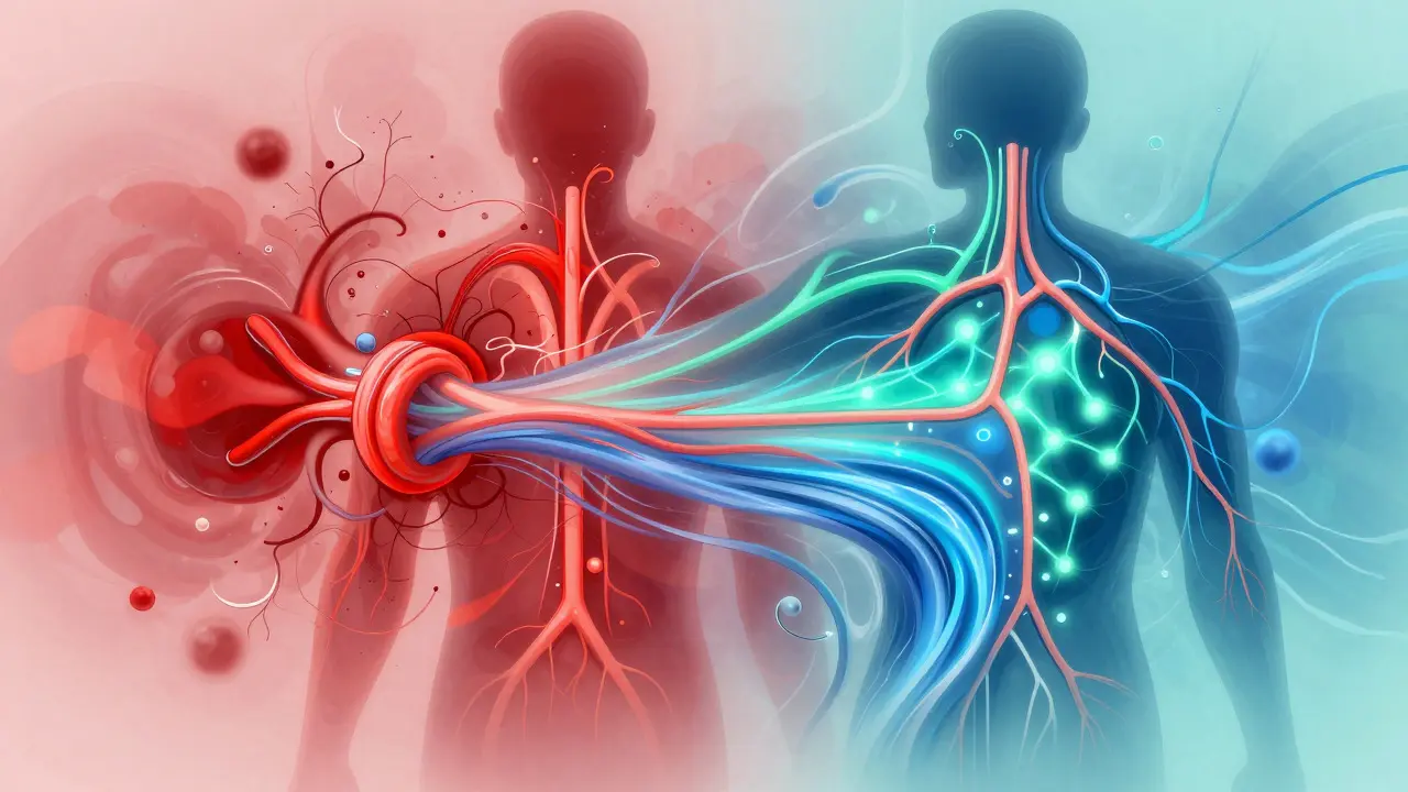 Abstract visualization of stress reduction and improved blood circulation